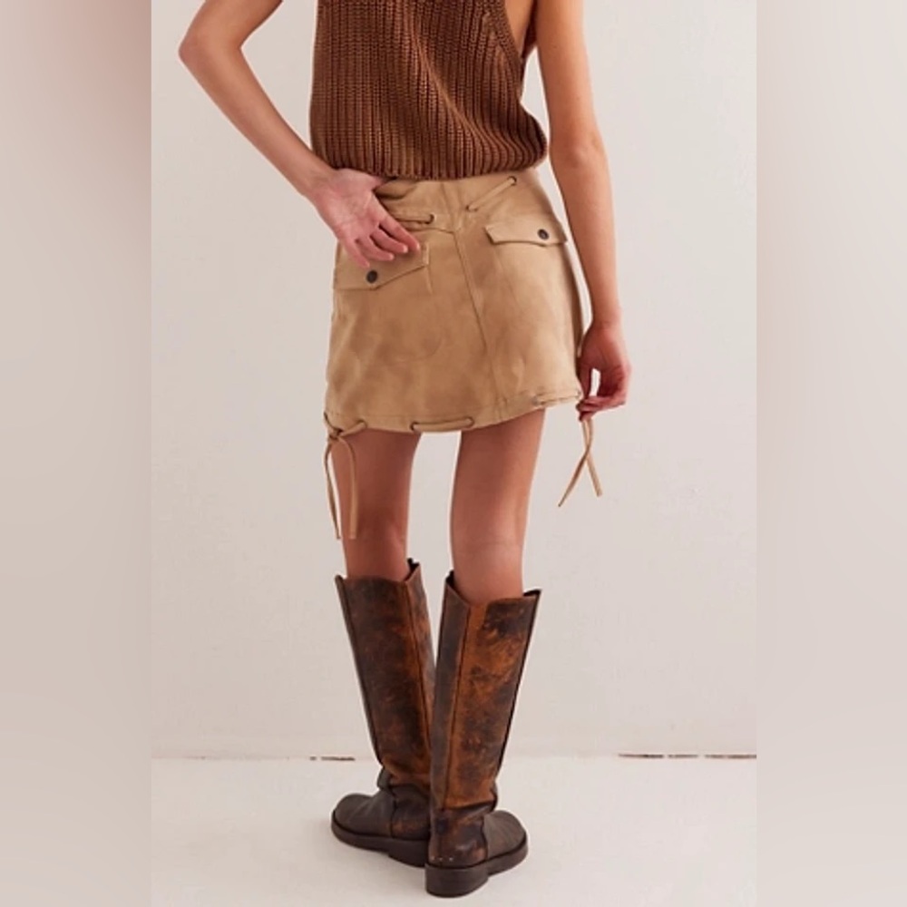 Free People Sierra Mini Skirt Women 10 Beige Suede Country Western Boho Festival - Picture 2 of 6